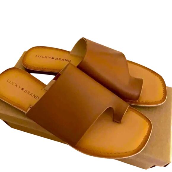 LUCKY BRAND Women's Vayleri Leather Slide Toe Ring Brown Sandals, size 9.5 - Picture 2 of 6